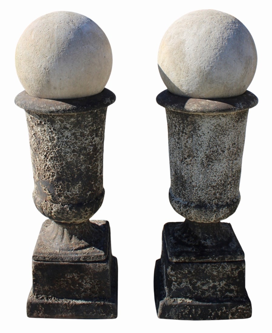 Large Pair of Terracotta Urns with Ball Finials. (1 of 7)
