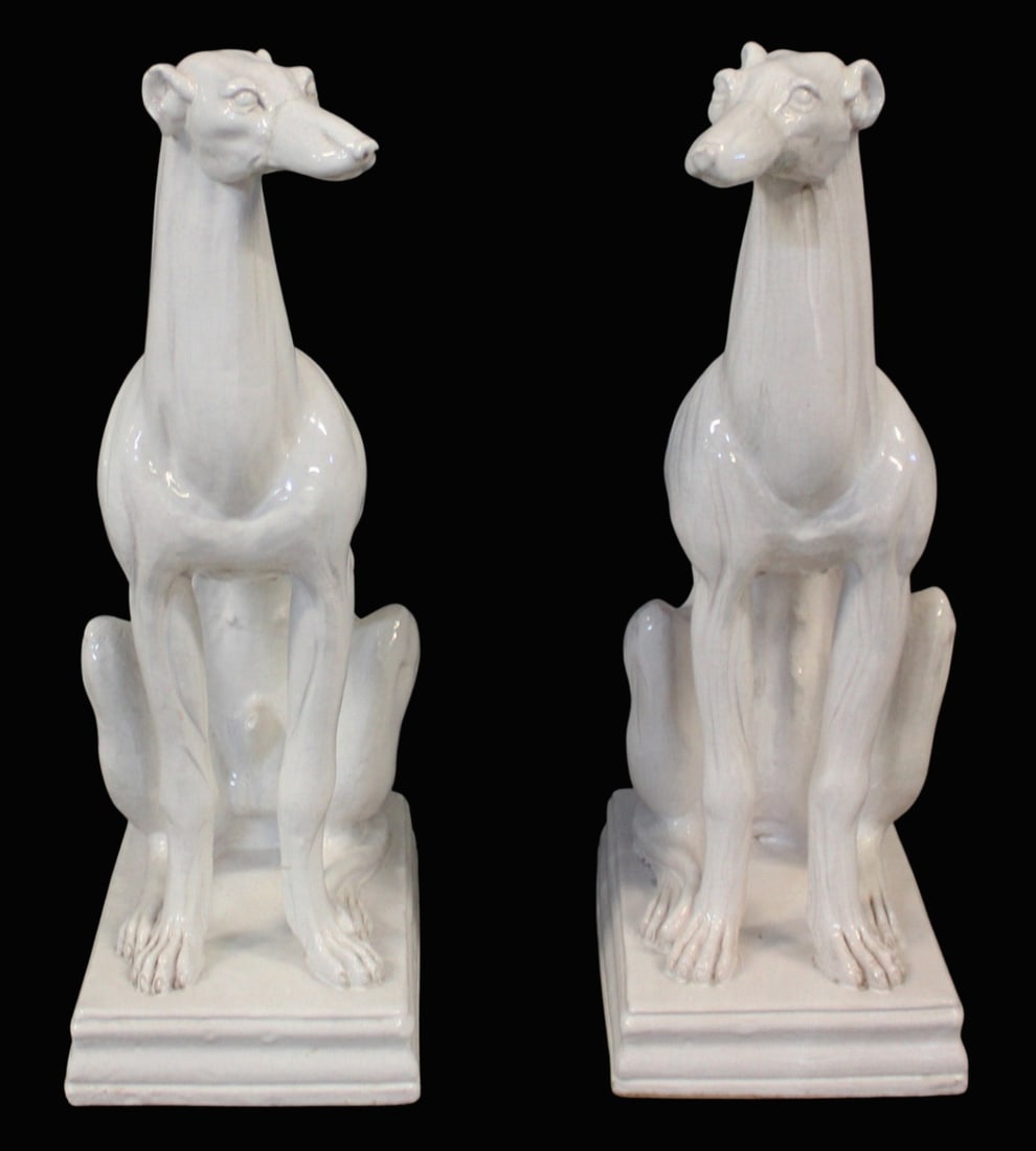 2 Vintage Glazed Terracotta Greyhound Sculpture. (1 of 9)