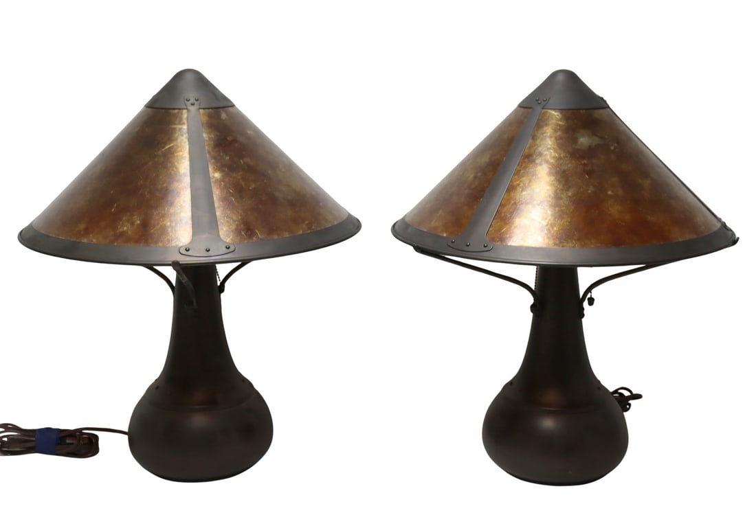 Pair Of Arts & Crafts Lamps With Mica Shades (1 of 7)