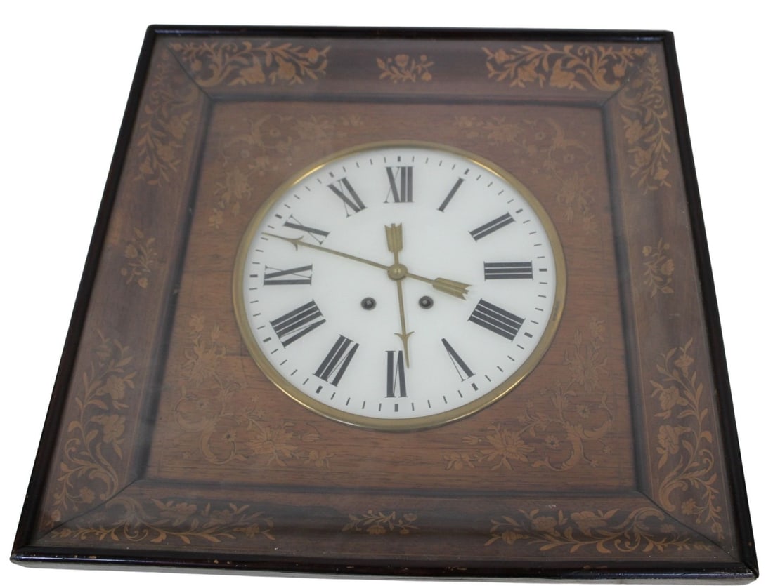 Antique Clock In Inlaid Shadow Box Style Case. (1 of 8)
