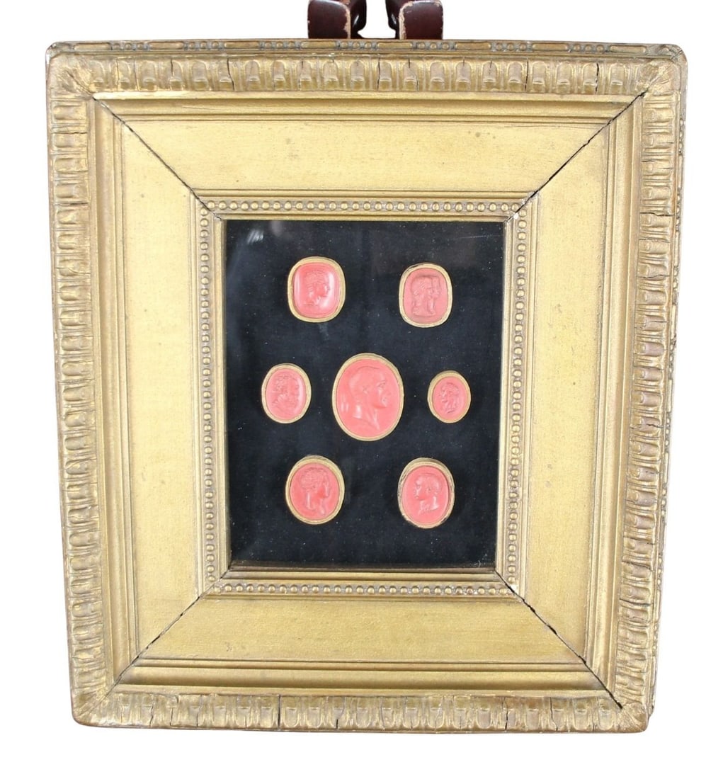 Set of Seven Framed Italian Wax Cameo Seals (1 of 6)