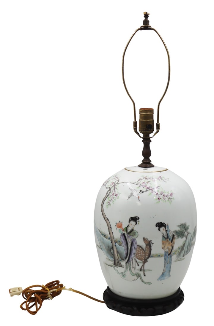Chinese Enamel Decorated Lidded Jar as a Lamp. (1 of 11)