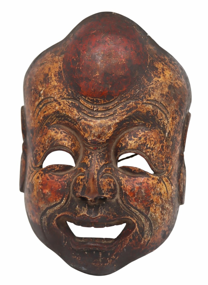 19th C Japanese Lacquered Mask of Heshang. (1 of 8)