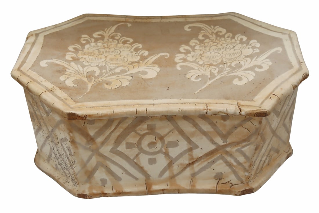 Antique Chinese Cizhou Octagonal Carved Pillow. (1 of 14)