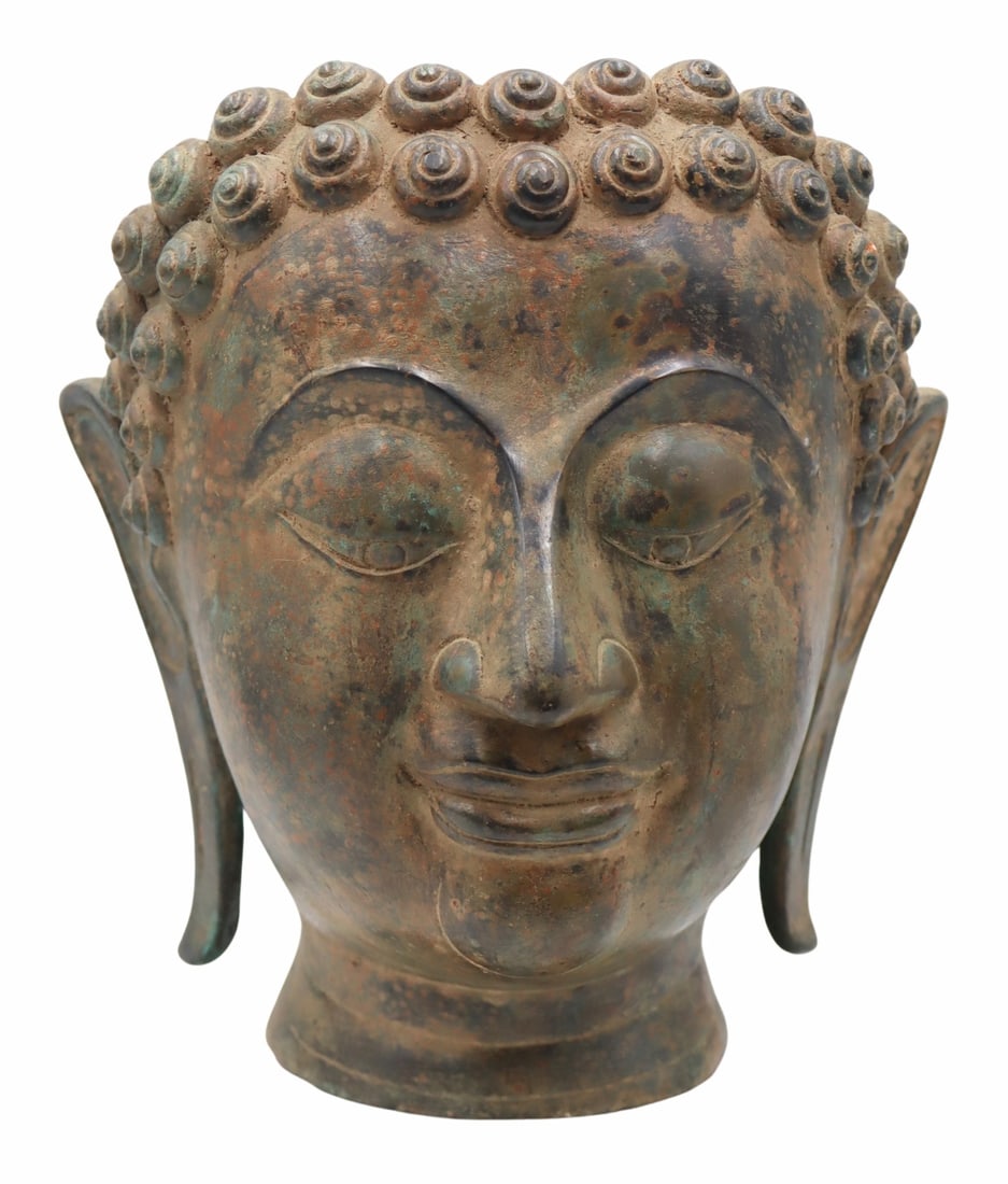 Southeast Asian Patinated Bronze Buddha Head. (1 of 7)