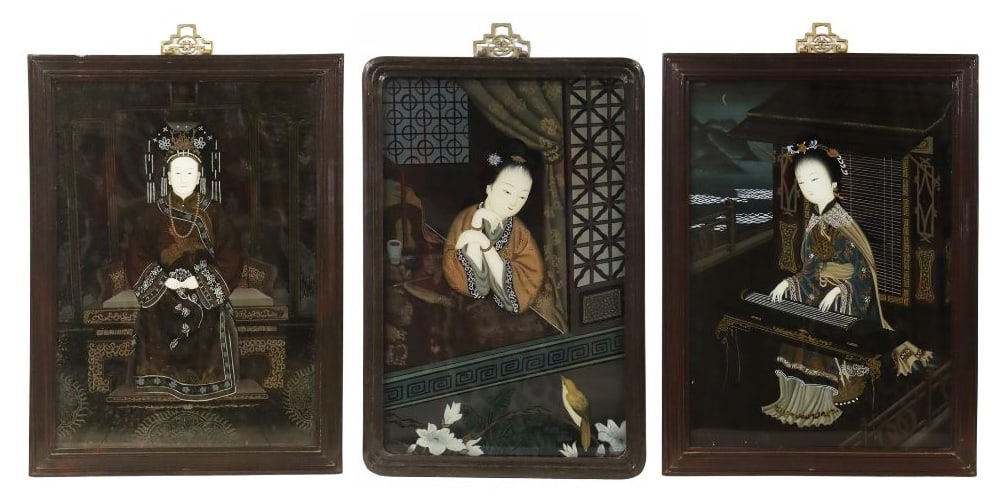 (3) Framed Chinese Reverse Paintings on Glass. (1 of 15)