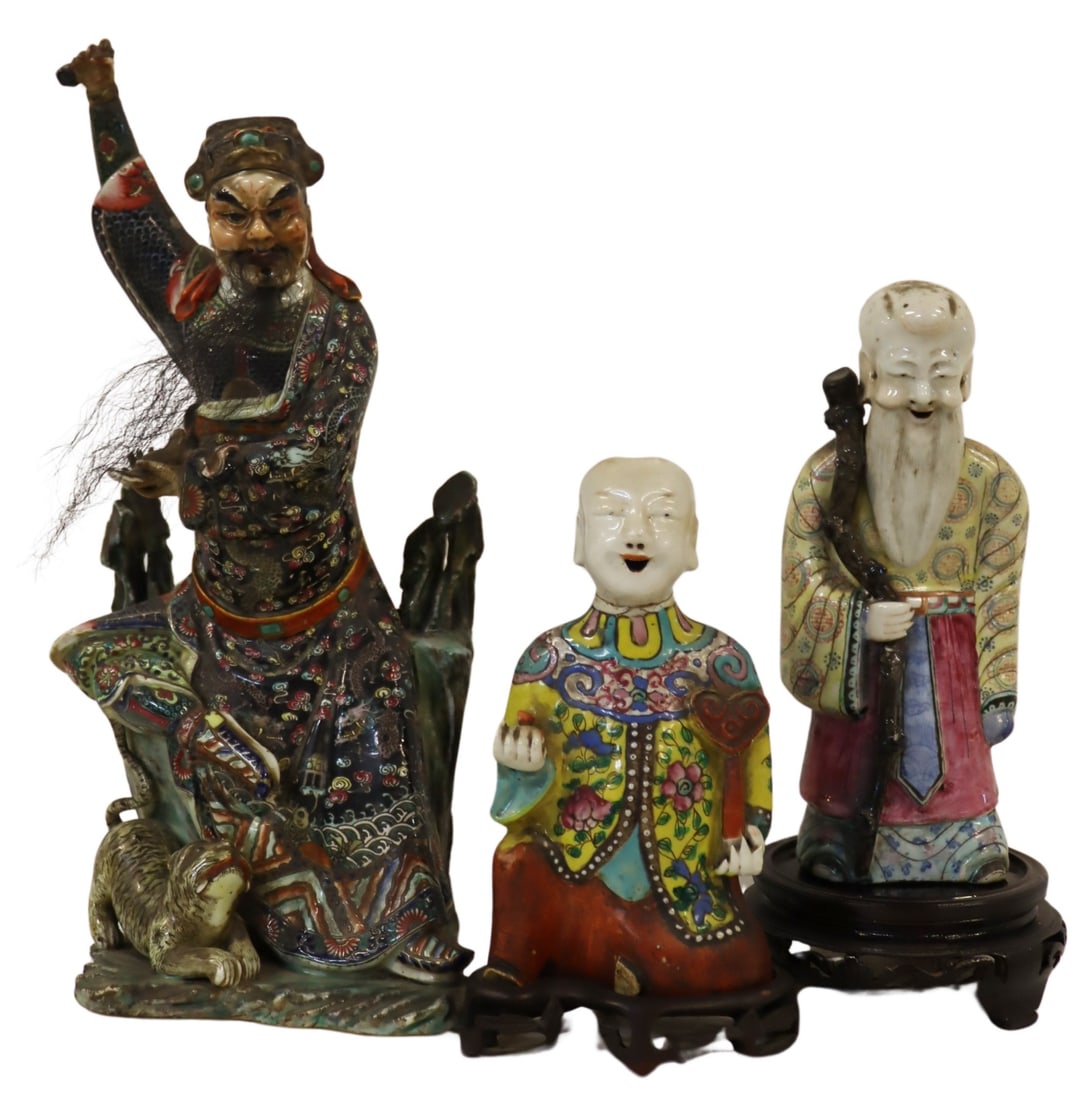 (3) Chinese Enamel Decorated Figures. (1 of 16)