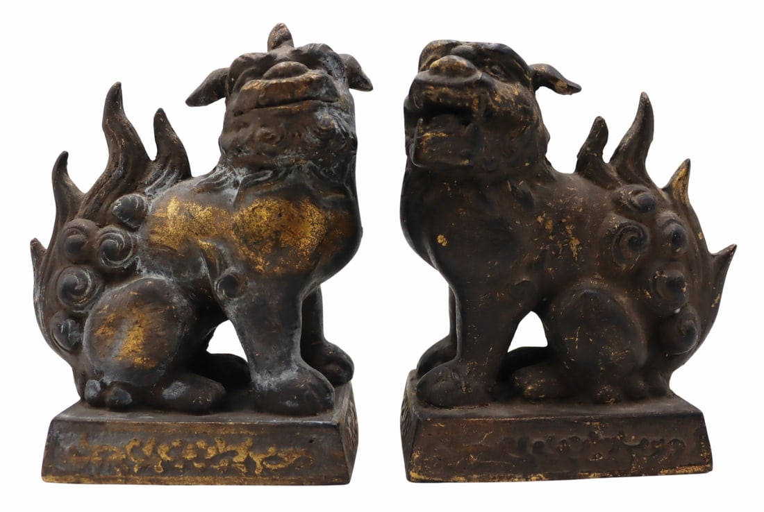 Pair of Chinese Gilt Metal Foo Lions. (1 of 10)