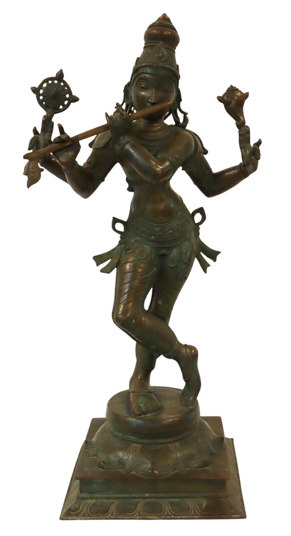 Bronze Statue of Lord Krishna Playing a Flute. (1 of 8)