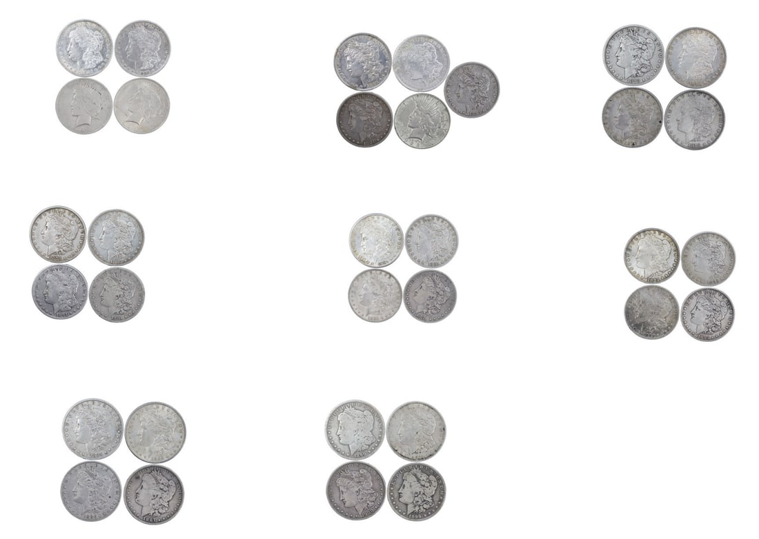 NUMISMATICS. Morgan & Peace Silver Dollar Grouping: Including (4) 1878 (Philadelphia struck) $1 Morgan silver dollars; (1) 1878 S $1 Morgan silver dollar; (1) 1880 (Philadelphia struck) $1 Morgan silver dollar; (3) 1881 (Philadelphia struck) $1 Morgan