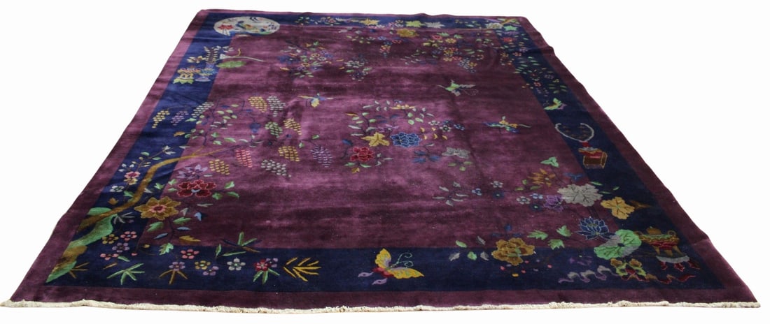 Art Deco Nicholls Finely Hand Knotted Chinese: Carpet . Great colors and pattern. From a Garden City, LI estate. - Dimensions: 11ft 5"x 8ft 10".