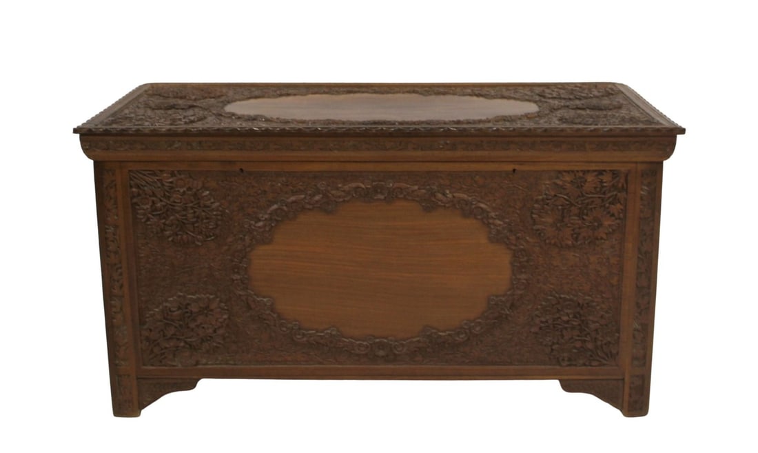 Antique Finely And Highly Carved Trunk. (1 of 8)