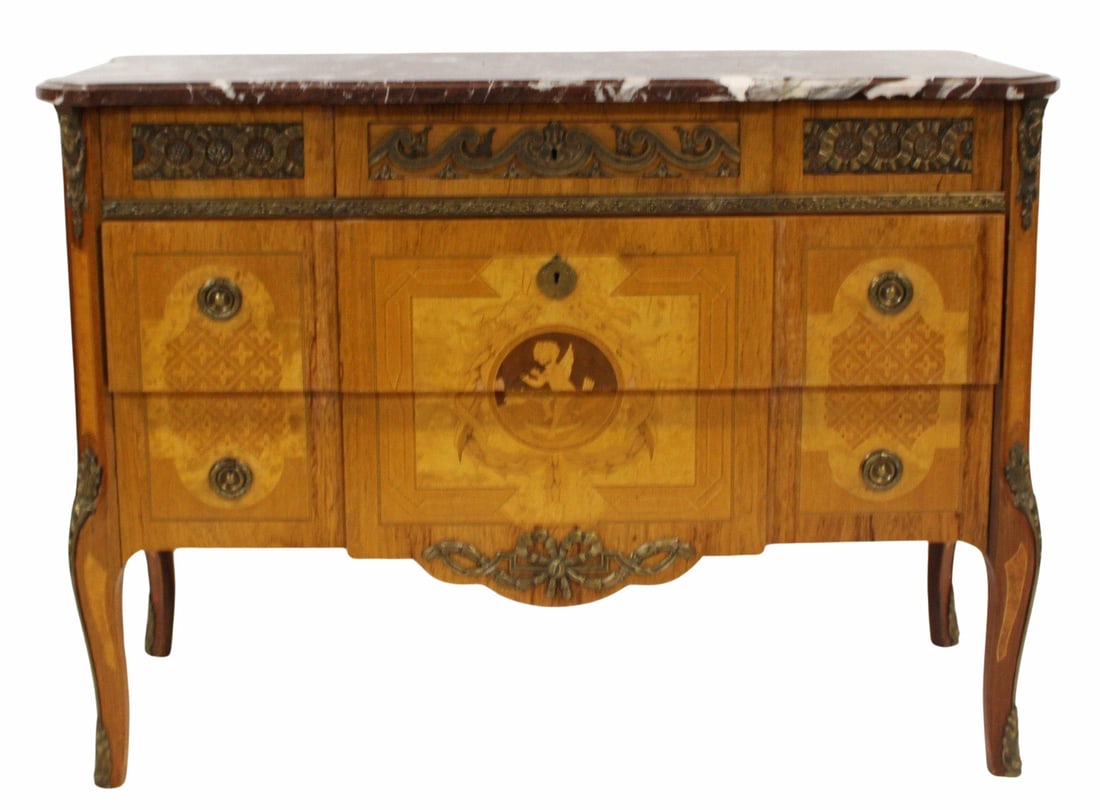 Antique Continental Marbletop Inlaid Commode. (1 of 7)