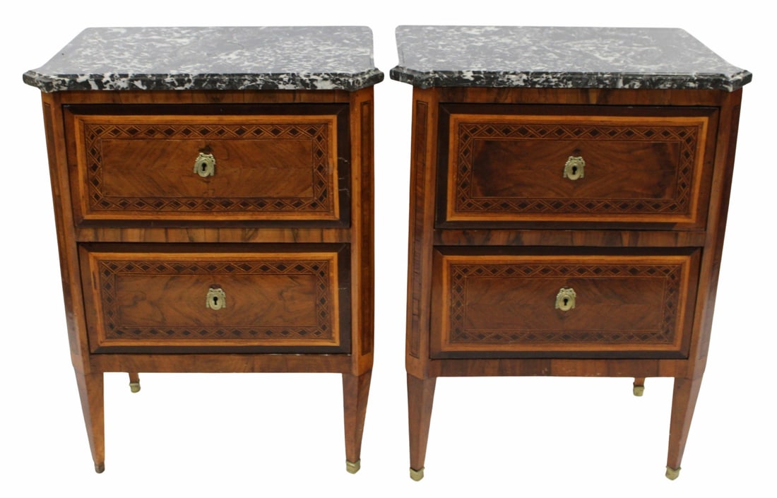 Antique Continental Pair of Marbletop Chests. (1 of 11)