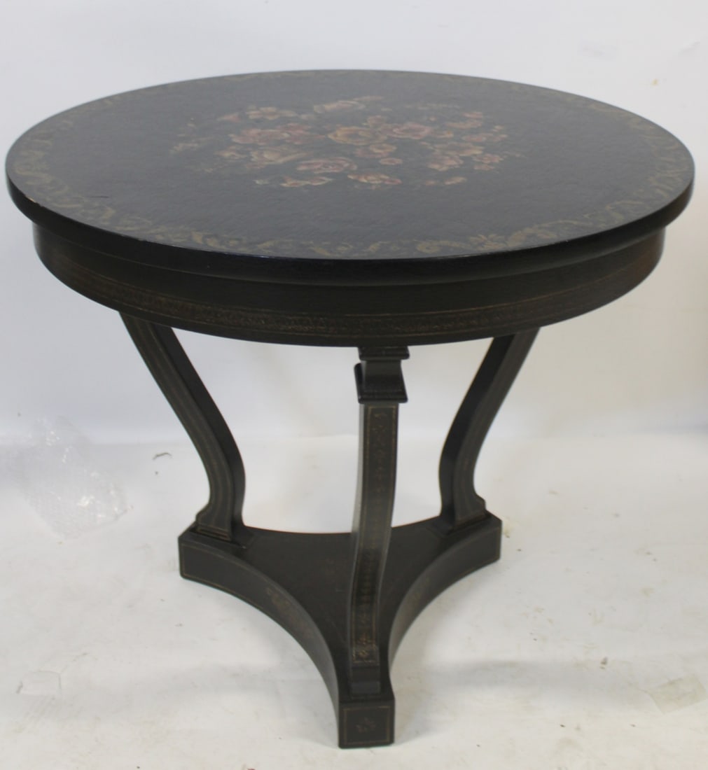 Vintage, Ebonized & Paint Decorated Center Table. (1 of 4)