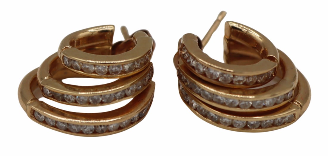 JEWELRY. Pair of 14kt Gold and Diamond Multi-Hoop (1 of 5)