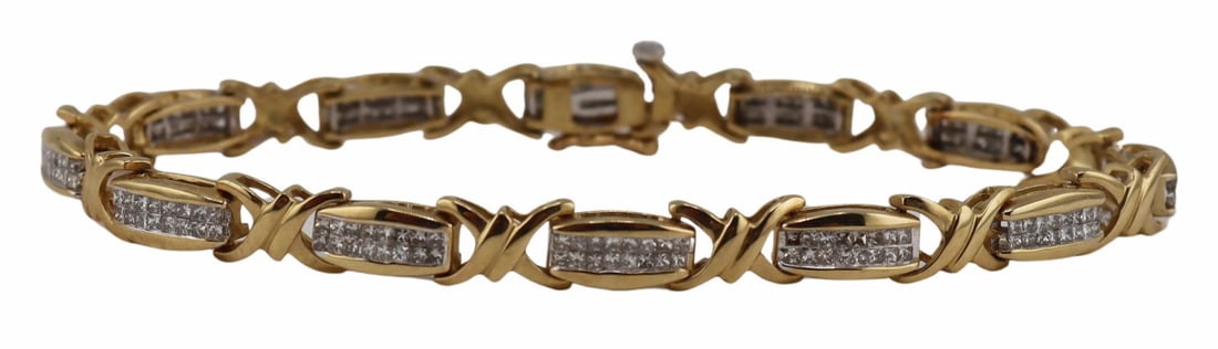 JEWELRY. 14kt Bi-Color Gold and Diamond Bracelet. (1 of 7)