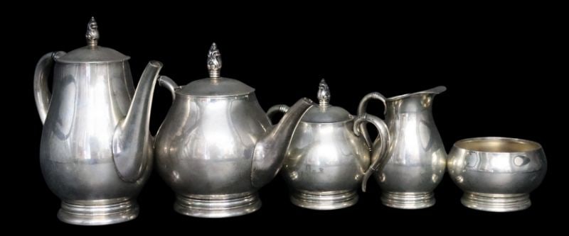 STERLING (5) Pc. Royal Danish Sterling Tea Service (1 of 10)
