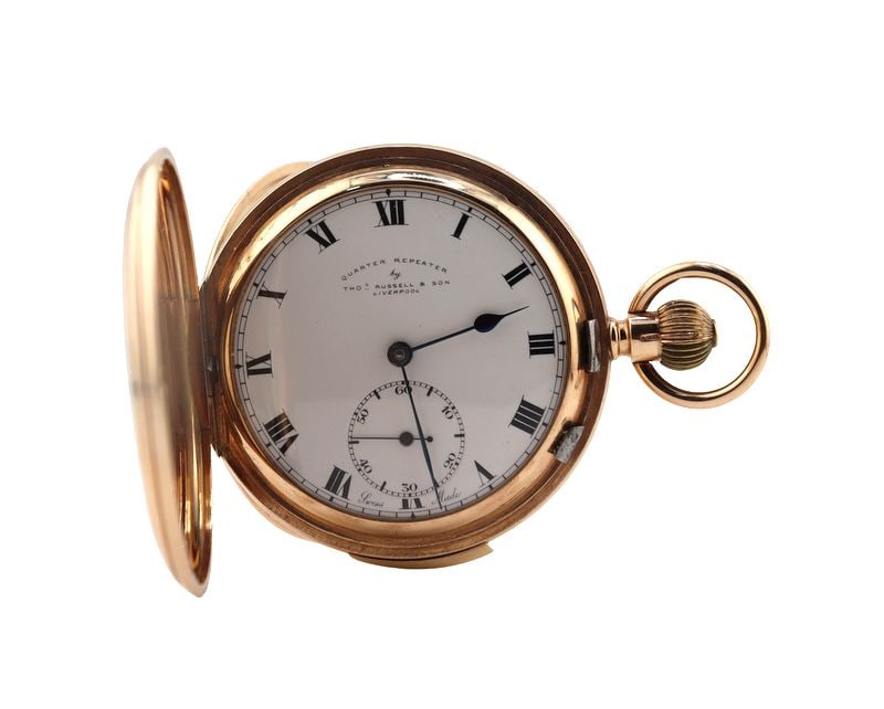 JEWELRY. English 9ct Gold Quarter-Repeater Pocket (1 of 12)