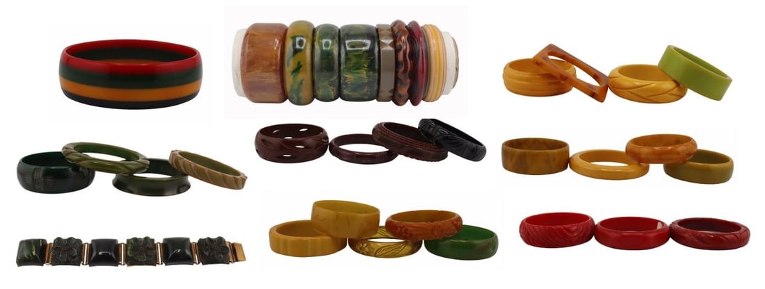 JEWELRY. Grouping of Bakelite Bracelet Jewelry. (1 of 12)