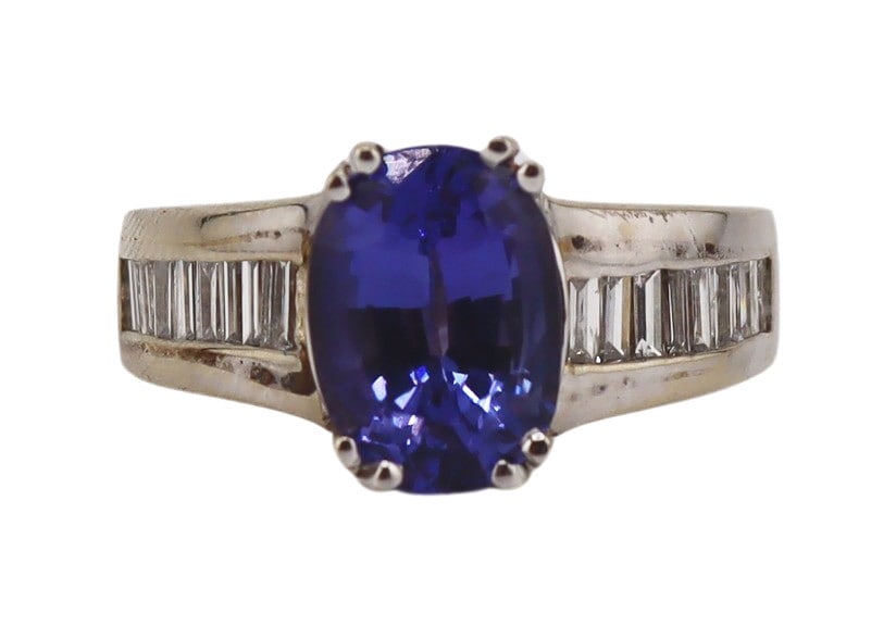 JEWELRY. 14kt Gold, Tanzanite and Diamond Baguette (1 of 9)
