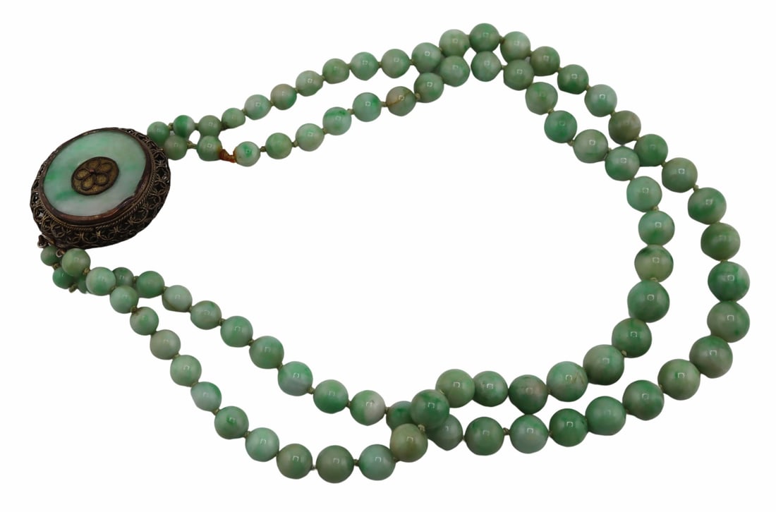 JEWELRY. Chinese Double Strand Jade Beaded (1 of 8)