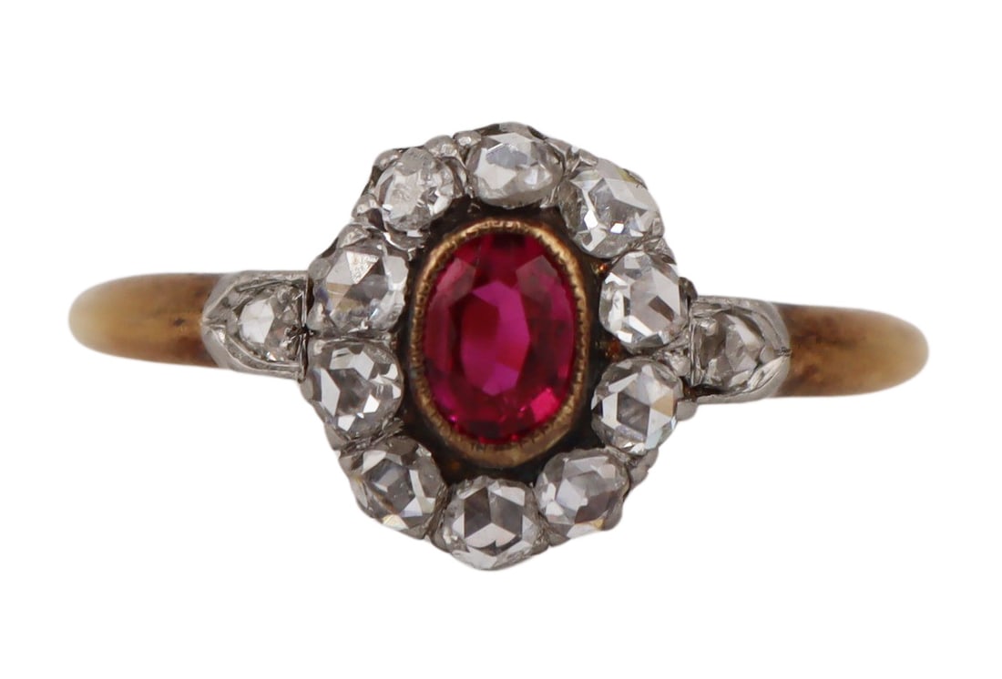 JEWELRY. Antique Ruby and Diamond Ring. (1 of 9)