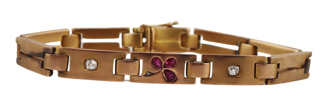 JEWELRY. Continental Gold Ruby & Diamond Bracelet. (1 of 8)