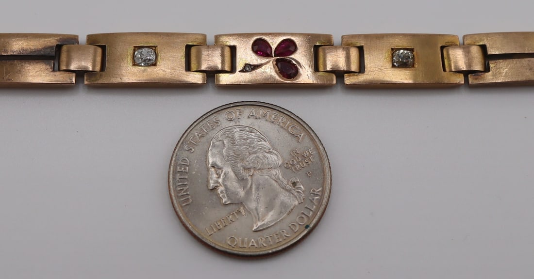 JEWELRY. Continental Gold Ruby & Diamond Bracelet. - 2