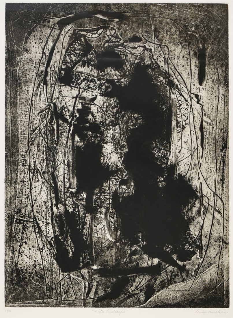 LOUISE NEVELSON (AMERICAN, 1899-1989).: 'Winter Landscape'. 1965. Etching. Signed, dated, and numbered '17/40' lower middle and margins in pencil. Property from a Tarrytown, NY collection. Dimensions: Plate size: 23.5" h x 17.25"