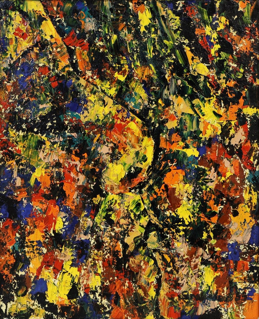 EBIP SERAFEDINO (MACEDONIAN / FRENCH, b. 1952).: 'L'Amour' (Love). Oil on canvas. Signed, titled, and location on canvas in black. Property of a Pelham, NY collection. Dimensions: 28.75" h x 23.50" w. Frame: 33" h x 27.75" w.