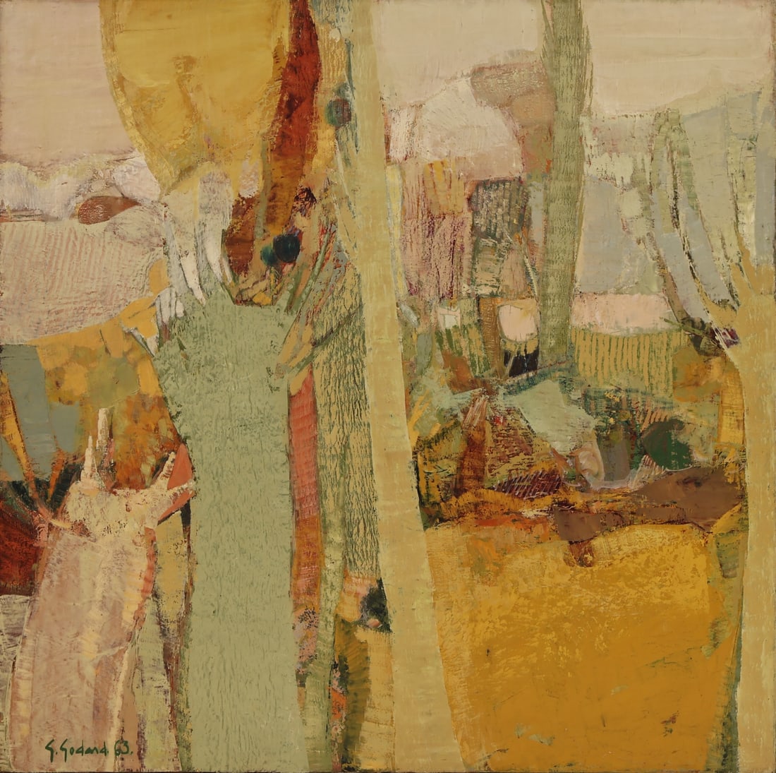 GABRIEL GODARD (FRENCH, 1933-2023).: 'Paysage Angevin' (Angevin Landscape). 1963. Oil on canvas. Signed and dated lower left. Provenance: David B. Findlay Galleries, NYC. Property from a Hartsdale, NY collection. Dimensions: 47.375"