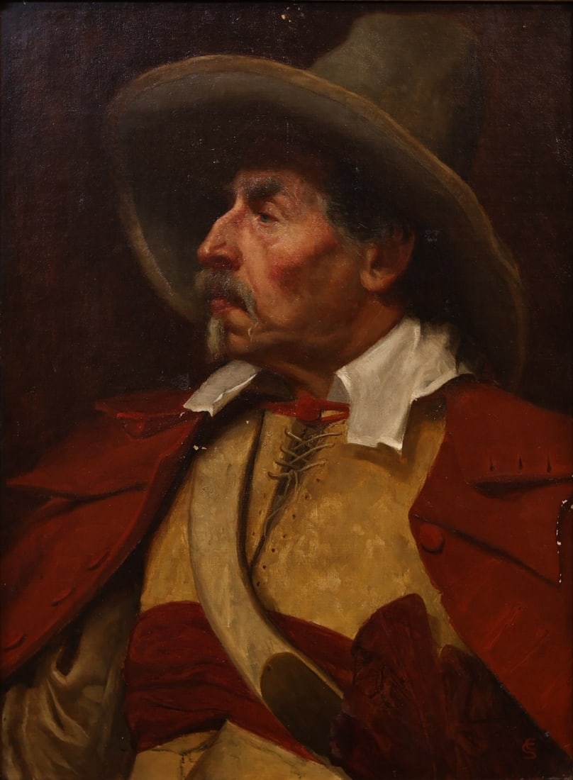 ILLEGIBLY SIGNED (CONTINENTAL, 19TH/20TH CENTURY).: 'Portrait of a Cavalier'. Oil on canvas. Initial signed lower right. Property of a New Rochelle, NY estate. Dimensions: 27.125" h x 20" w. Frame: 34" h x 27" w.
