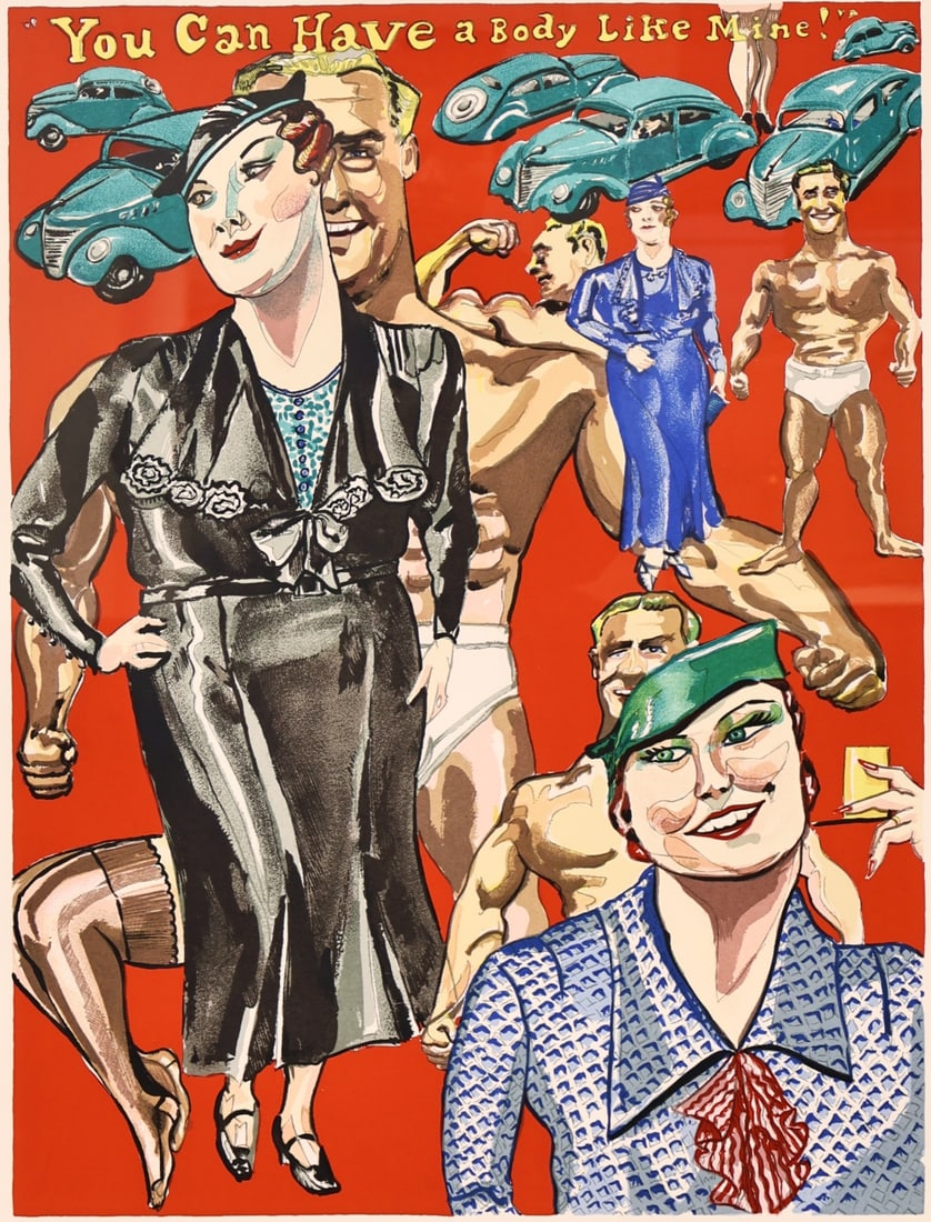 RED GROOMS (AMERICAN, b. 1937).: 'You Can Have a Body Like Mine! 1978. Color lithograph. Signed and numbered '119/120' lower margins in pencil. Provenance: N. Isen Gallery, Philadelphia, PA. Literature: Abrams, 70. Property of a Larc