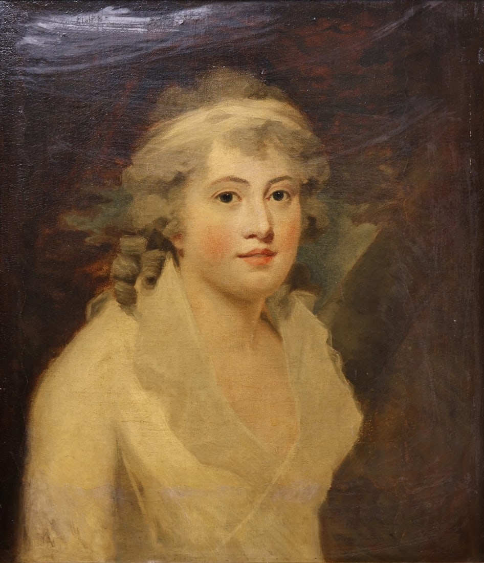 CIRCLE OF SIR HENRY RAEBURN.: 'Portrait of Hon. Mrs. Wharton'. Oil on canvas. Apparently unsigned. Property from Kings Point, Long Island, NY collection. Dimensions: 22.5" h x 19" w. Frame: 27.5" h x 24.25" w.