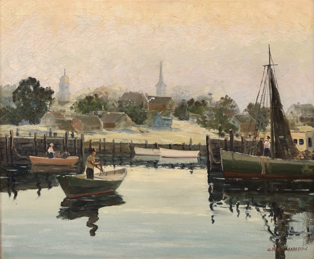 GIRAGOS DER GARABEDIAN (AMERICAN, 1892-1980).: 'Rockport'. Oil on canvas. Signed lower right. Provenance: Fenway Art Center, Boston, MA. From a W 86th St, Manhattan estate. Dimensions: 24.75" h x 29.75" w.