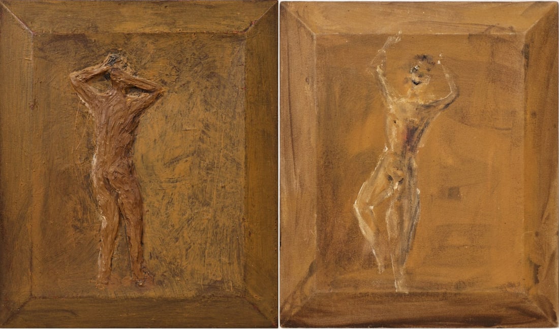 NICOLAS AFRICANO (AMERICAN, B. 1948) [2 WORKS].: "Actor II". 1988. Diptych, Mixed media on canvas. Verso: Title and date on canvas in black marker. Property from a Tarrytown, NY collection. Dimensions: 20" h x 17" w (each). (unfr