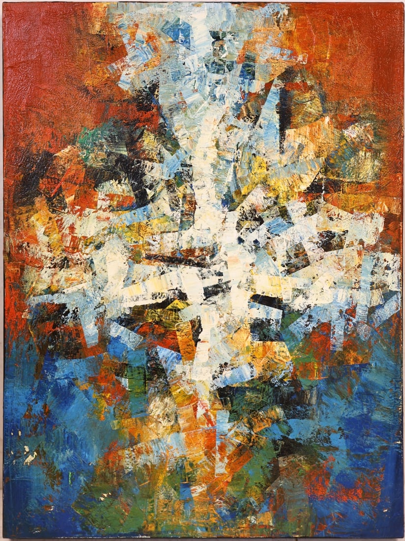 YEHAN WANG (CHINESE / CANADIAN, b. 1959).: 'Reflections'. 2005. Acrylic on canvas. Verso: Signed and dated on the canvas in black marker, Artist's certification label. Property from a Bronx estate. Dimensions: 24" h x 18" w. (unframe