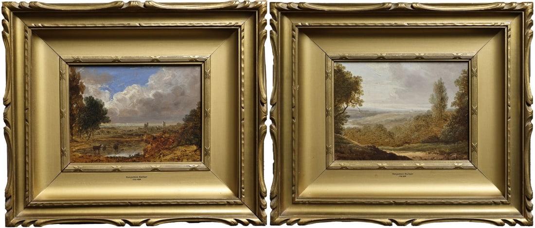BENJAMIN BARKER OF BATH (BRITISH, 1776-1838) [2].: A Pair of View Landscapes. Oil on board. One faintly signed lower right. Property of a Manhattan, NYC collection. Dimensions: (i) 6" h x 7.625" w. (ii) 6" h x 8" w. Frame: (i,ii) 1