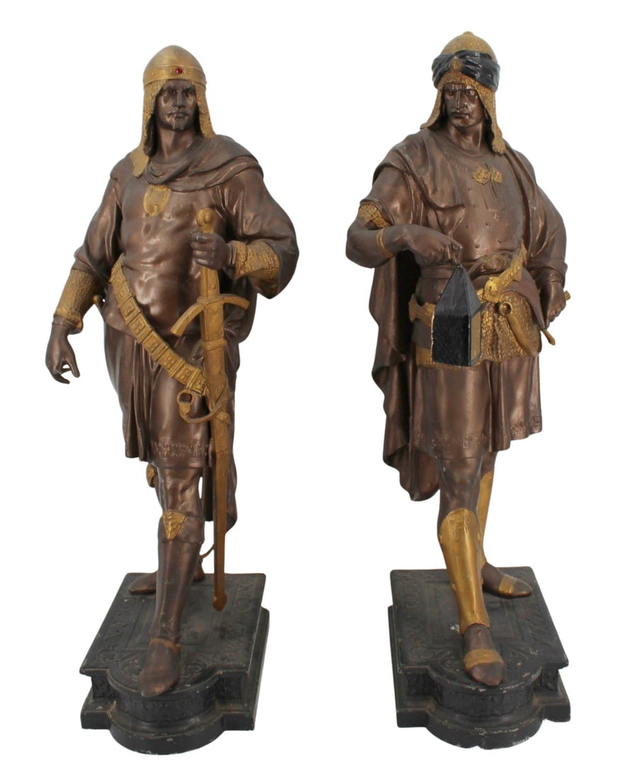 2 Antique Patinated Metal Sculptures of Janissari.: Large and well executed. Apparently unsigned. From a Long Island, NY estate. - Dimensions: 26" h.