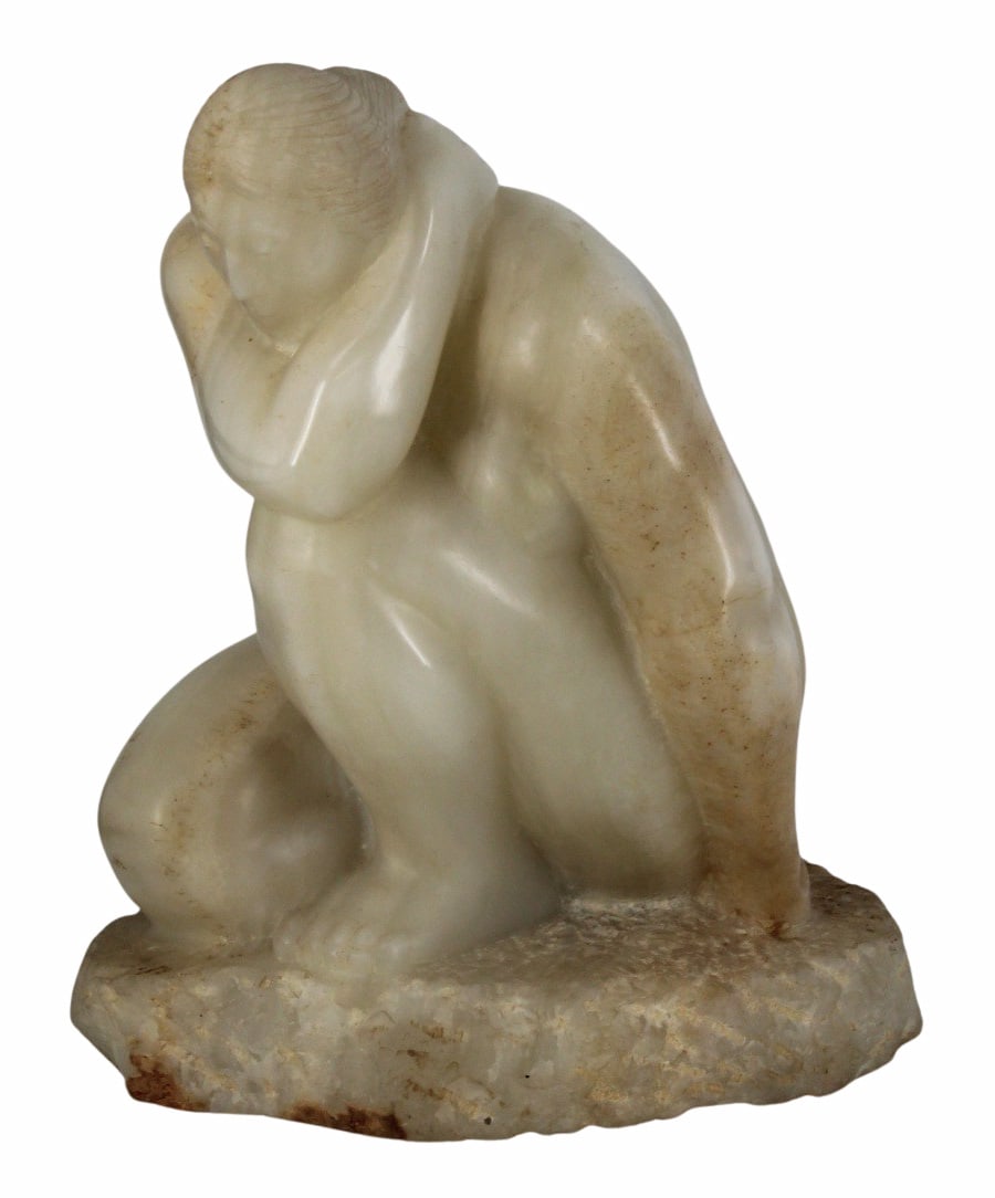 FELIPE CASTANEDA (MEXICAN, b. 1933).: 'Knelling Woman'. 1974. White Onyx. Signed and dated. Property of a Mamaroneck, NY collection. Dimensions: 14.375" h x 9.50" w x 10" d.