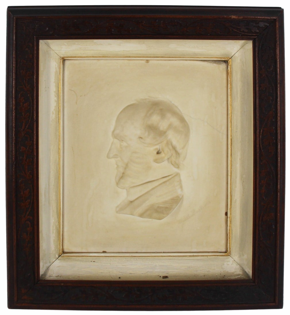 Byron M. Pickett (American, 1834-1907).: Plaque. A marble profile portrait plaque by noted American sculptor B. M. Pickett. The plaque portrays a older gentleman looking to the left. Signed below and to the right of the bust, "B. M. Pic