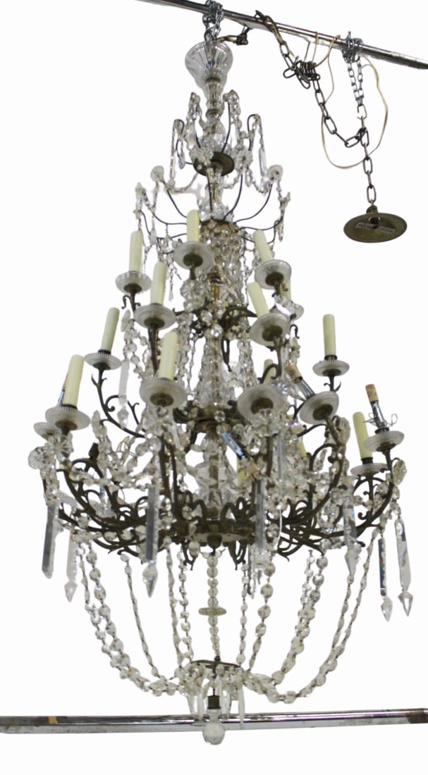 Large & Impressive Antique Bronze & Crystal: Chandelier. Really magnificent chandelier, large, good proportions and quality glass & crystals. From a Westchester County, NY estate. - Dimensions: 63" h x 29" w.
