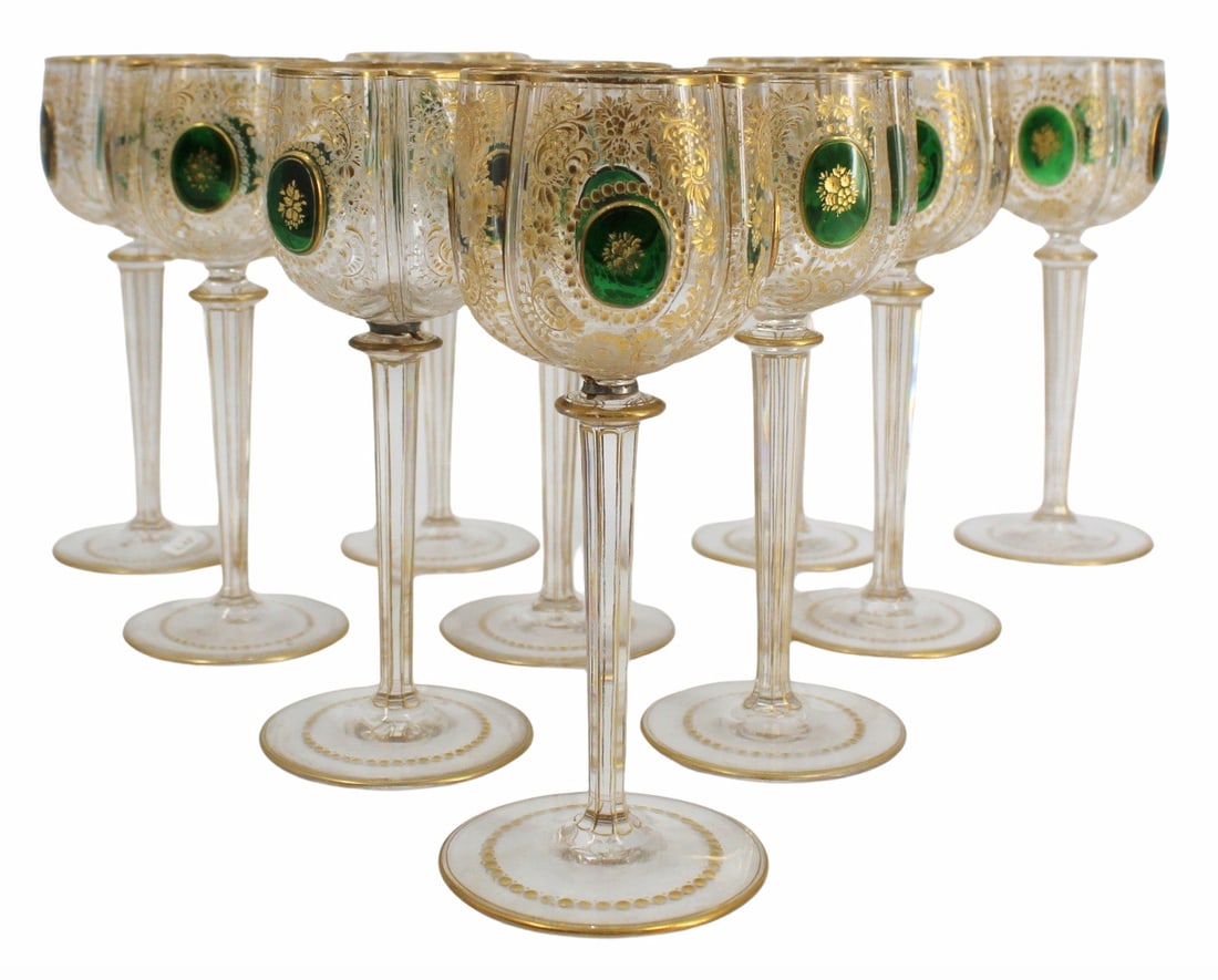 Group of 10 Moser (?) Crystal Wine Stems. (1 of 6)