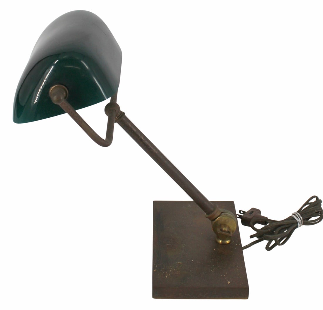 Antique Gilt Metal Desk Lamp With Emerlite Shade.: From a West 86th St, NYC estate - Dimensions: 13" h.