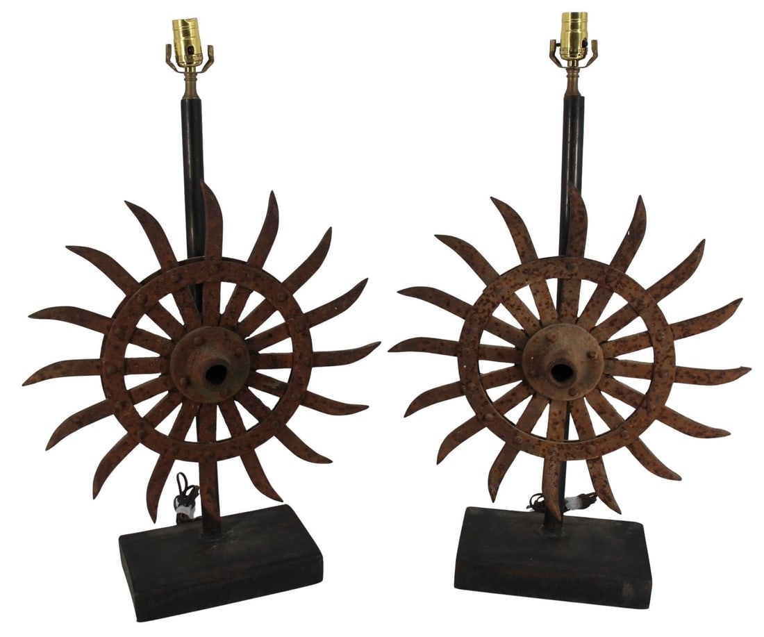 A Pair Of Metal Gear / Sunburst / Brutalist Lamps (1 of 6)