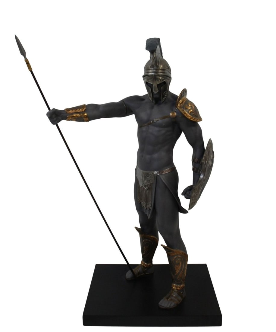 LLADRO Porcelain Spartan Sculpture.: Porcelain sculpture of Spartan, the famous warriors of ancient Greece. From a Forest Hills, Queens, NY estate. - Dimensions: 28" h.