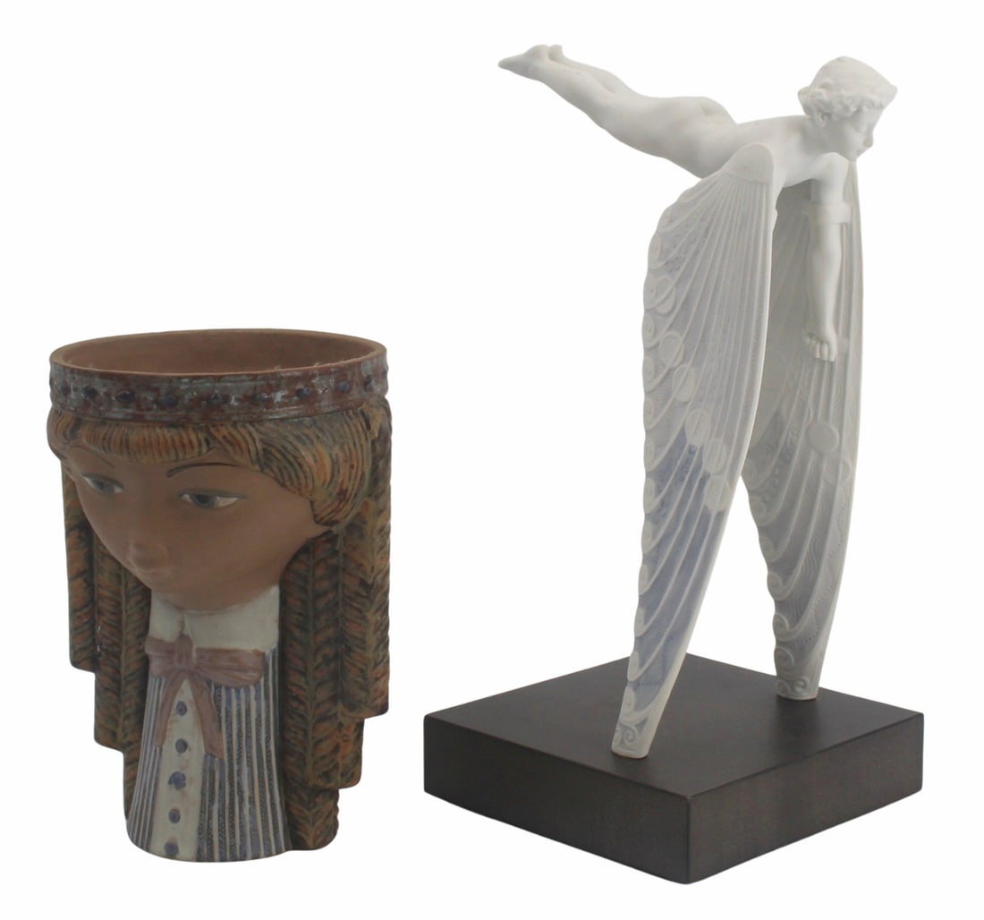 LLADRO Imaginatio and Girl's Head: Imaginatio is a child with Angel Wings (12.5" h x 6.125" base) and a Girl's head (8" h x 5.5" dia). From a Forest Hills, Queens, NY estate.