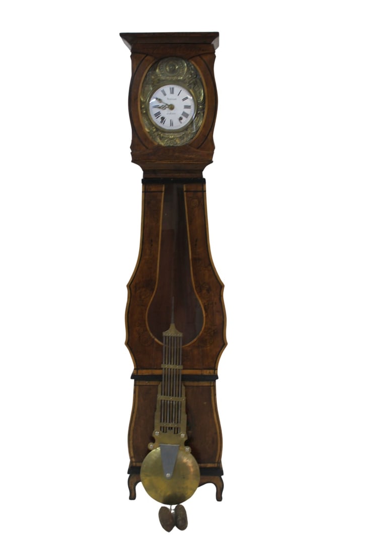 Antique French Pine Grandfather Clock.: From a New Rochelle, NY estate. - Dimensions: 90" h x 18" w x 9" d.
