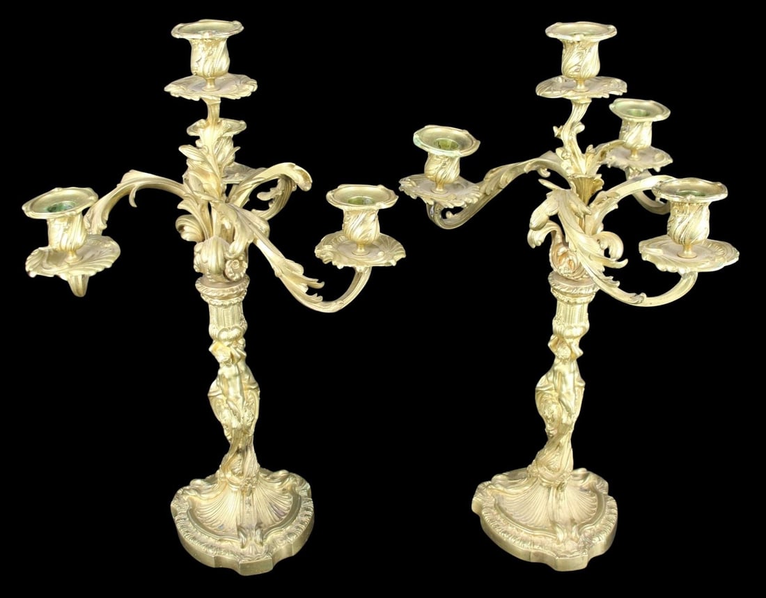 Pair of Antique Gilt Bronze 4 Light Candelabra (1 of 8)